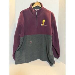 Vtg 2001 Looney Tunes Tweety Bird Sylvester Quarter Zip Sweater Mens Sz XL 167
